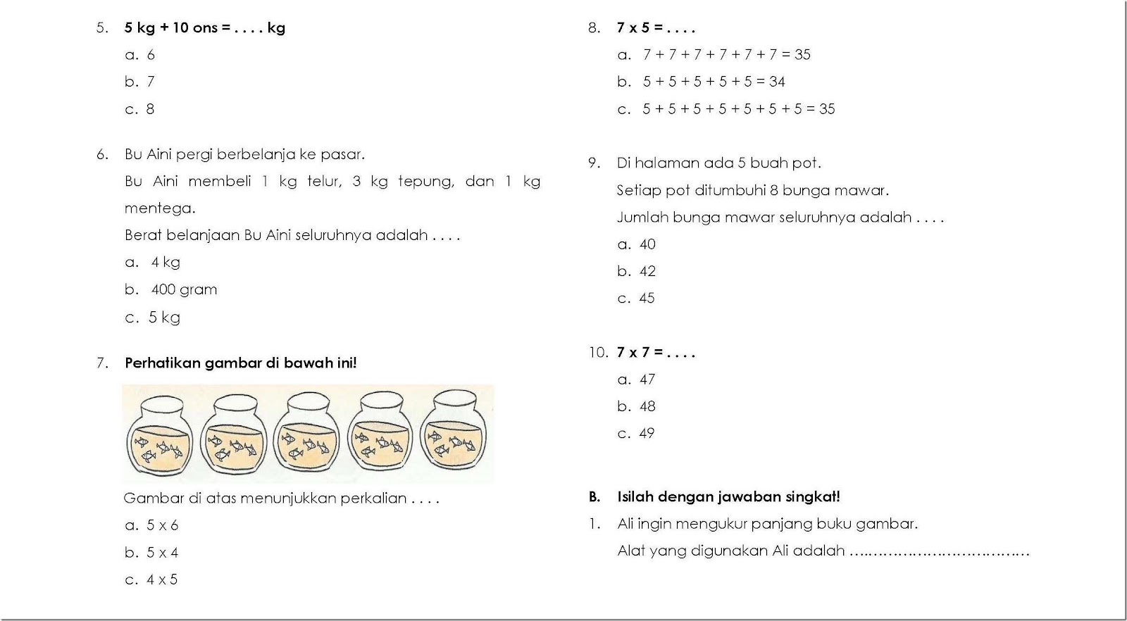 Soal Ulangan Harian Matematika Kelas 2 Semester 2 SD dan MI - Soal Soal