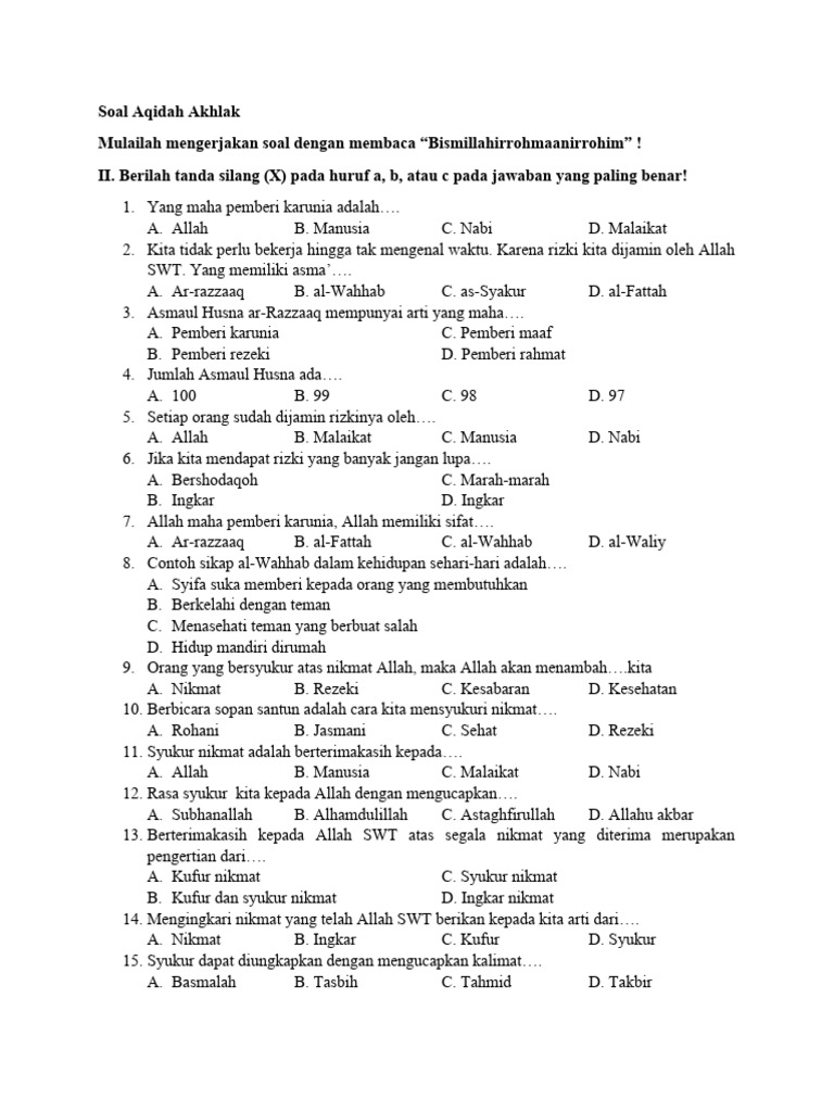 5 Latihan Soal UAS Aqidah Akhlak Kelas 3 Semester 2 MI yang Wajib Dikuasai Sebelum Terlambat