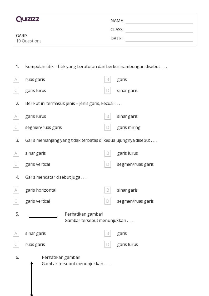 50 lembar kerja Garis untuk Kelas 4 di Quizizz Gratis Dapat Dicetak
