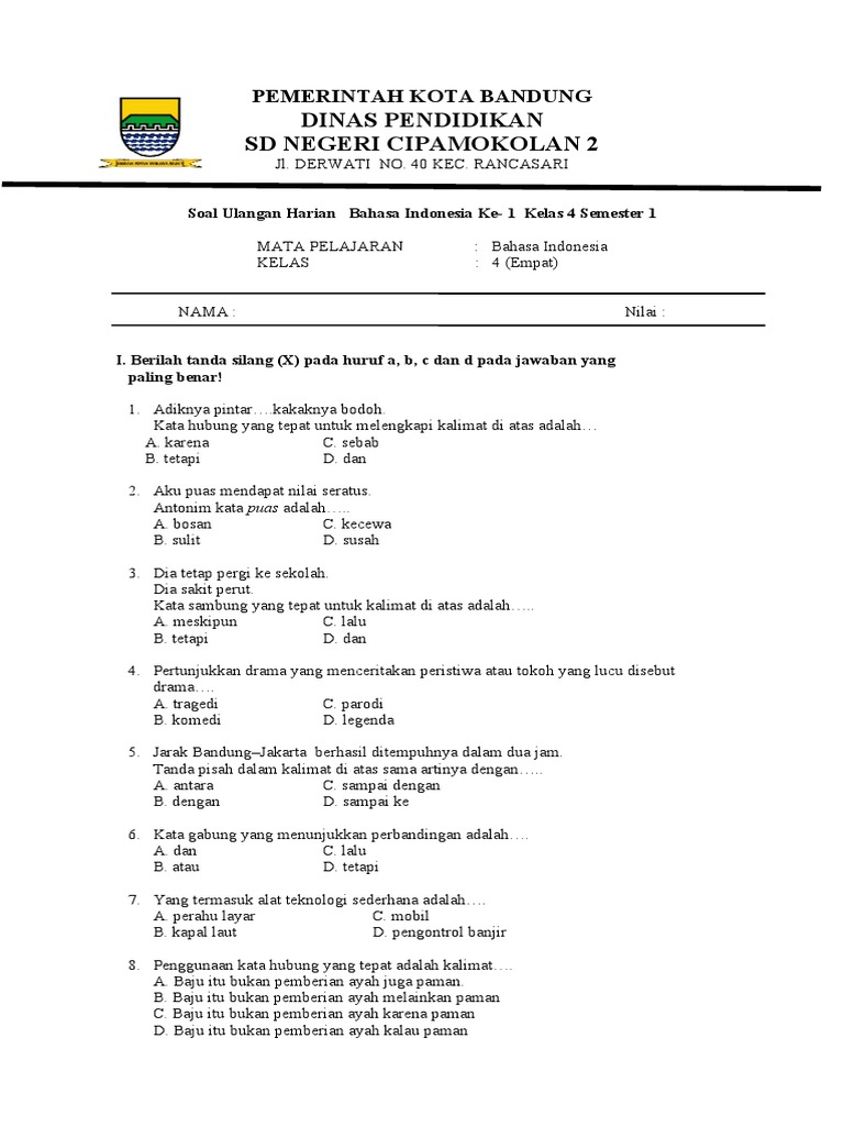 Soal Ulangan Bahasa Indonesia Kelas 3 Semester 1 - Piffle me Soal Ulangan Bahasa Indonesia Kelas 3 Semester 1 - Piffle me