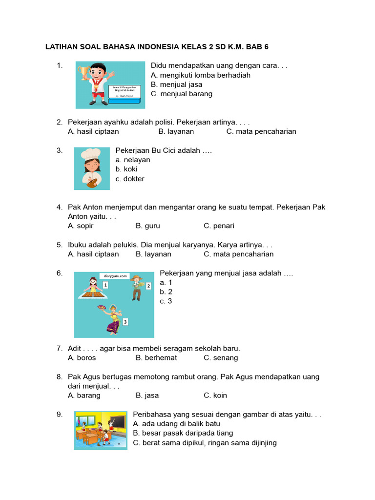 7 Lembar Kerja Siap Cetak Soal Bahasa Indonesia Kelas 2 SD Semester 2 PDF yang Wajib Dimiliki