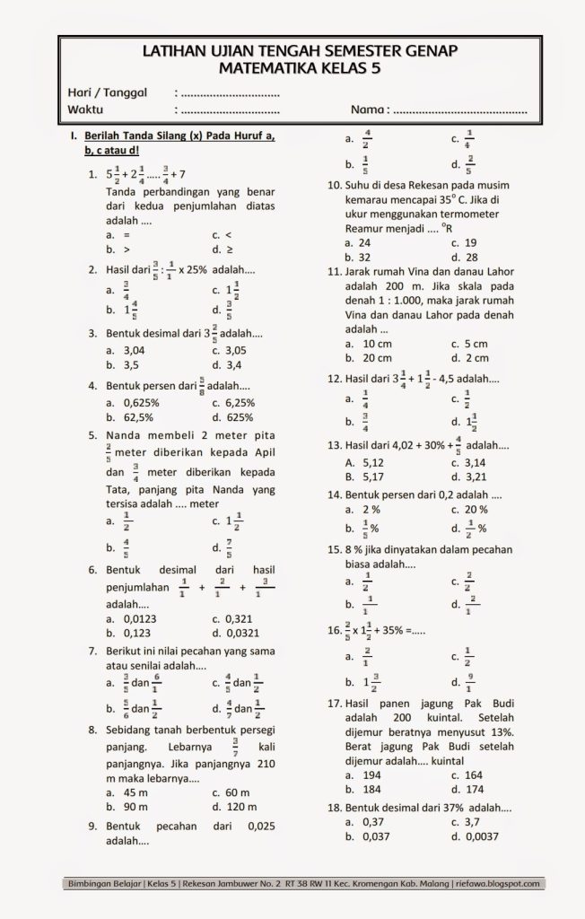 7 Lembar Kerja Soal Latihan Matematika Kelas 5 Semester 2 Kurikulum 2013 Siap Cetak yang Wajib Dimiliki 7 Lembar Kerja Soal Latihan Matematika Kelas 5 Semester 2 Kurikulum 2013 Siap Cetak yang Wajib Dimiliki