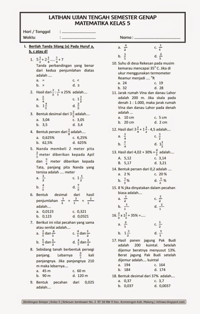 7 Lembar Kerja Soal Latihan Matematika Kelas 5 Semester 2 Kurikulum 2013 Siap Cetak yang Wajib Dimiliki 7 Lembar Kerja Soal Latihan Matematika Kelas 5 Semester 2 Kurikulum 2013 Siap Cetak yang Wajib Dimiliki