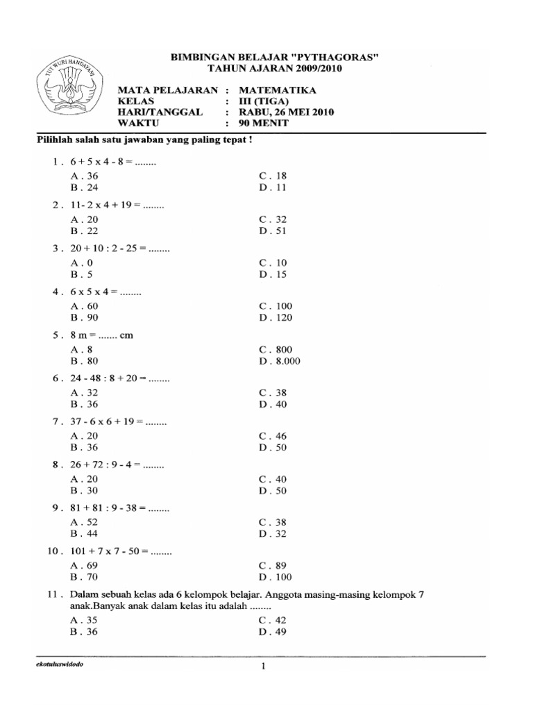 Contoh Soal Ungkapan Kelas 2 SD
