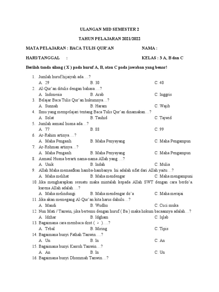7 Tips Menguasai Latihan Soal UAS BTQ Kelas 3 Semester 2 yang Jarang Diketahui