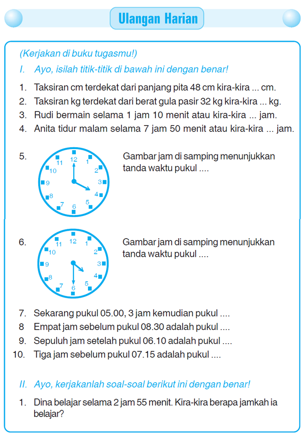 Menemani Langkah Pertama Belajar Contoh Soal Ulangan Harian Kelas 1 SD