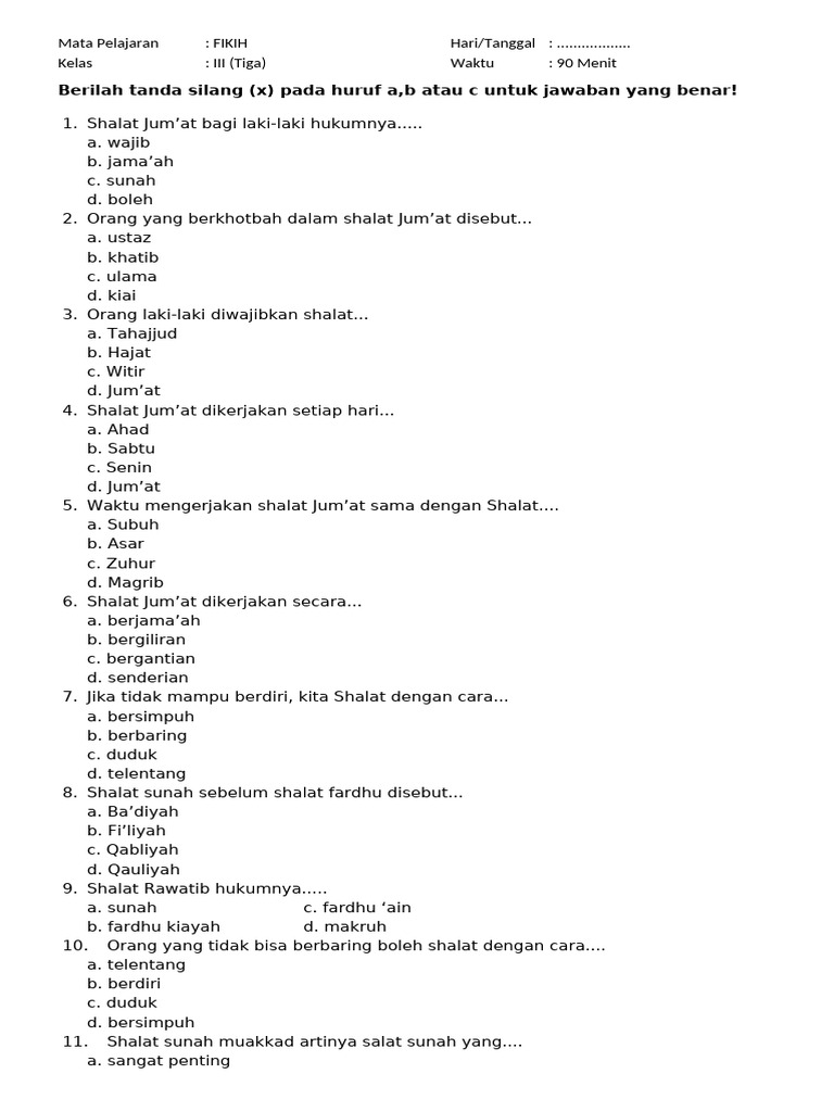 Bocoran Soal Fiqih Kelas 3 MI Semester 2 dan Kunci Jawaban Ini Bikin Siswa Auto Lulus