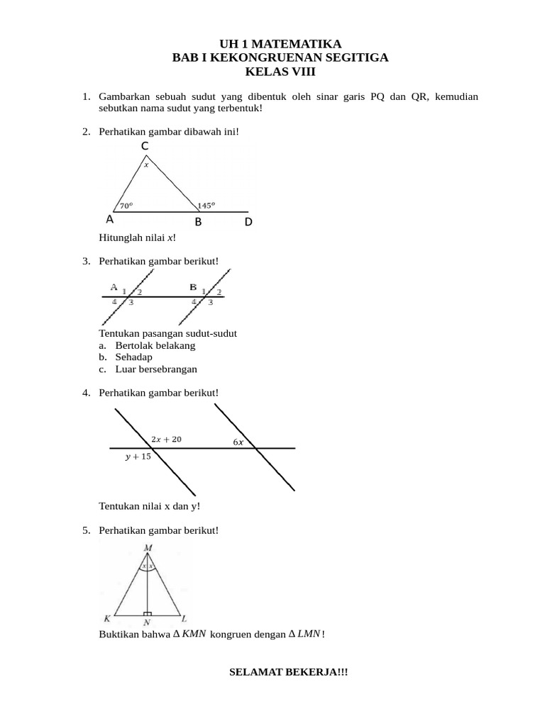 Uh 1 Matematika Kelas 8 Sem 2 2025 PDF