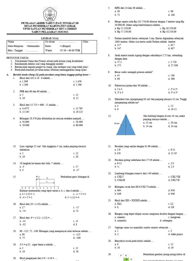 Terbukti! 5 Cara Cepat Kuasai PAT Kelas 4 dengan download soal pat matematika kelas 4.doc
