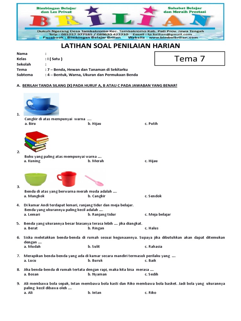 Terbukti! 7 Contoh Soal Ulangan Harian Kelas 1 Tema 7 Subtema 4 Bikin Anak Cepat Paham