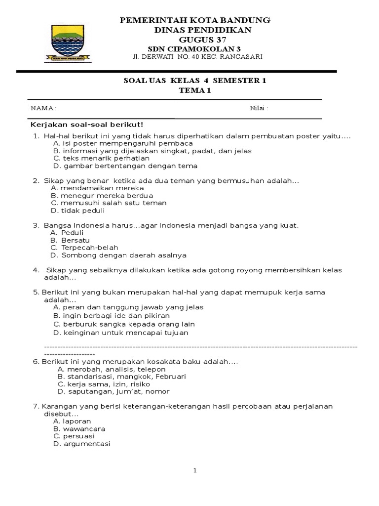 Terbukti! 7 Latihan Soal Tema 1 Kelas 4 SD Semester 1 yang Bikin Nilai Naik Seketika Terbukti! 7 Latihan Soal Tema 1 Kelas 4 SD Semester 1 yang Bikin Nilai Naik Seketika