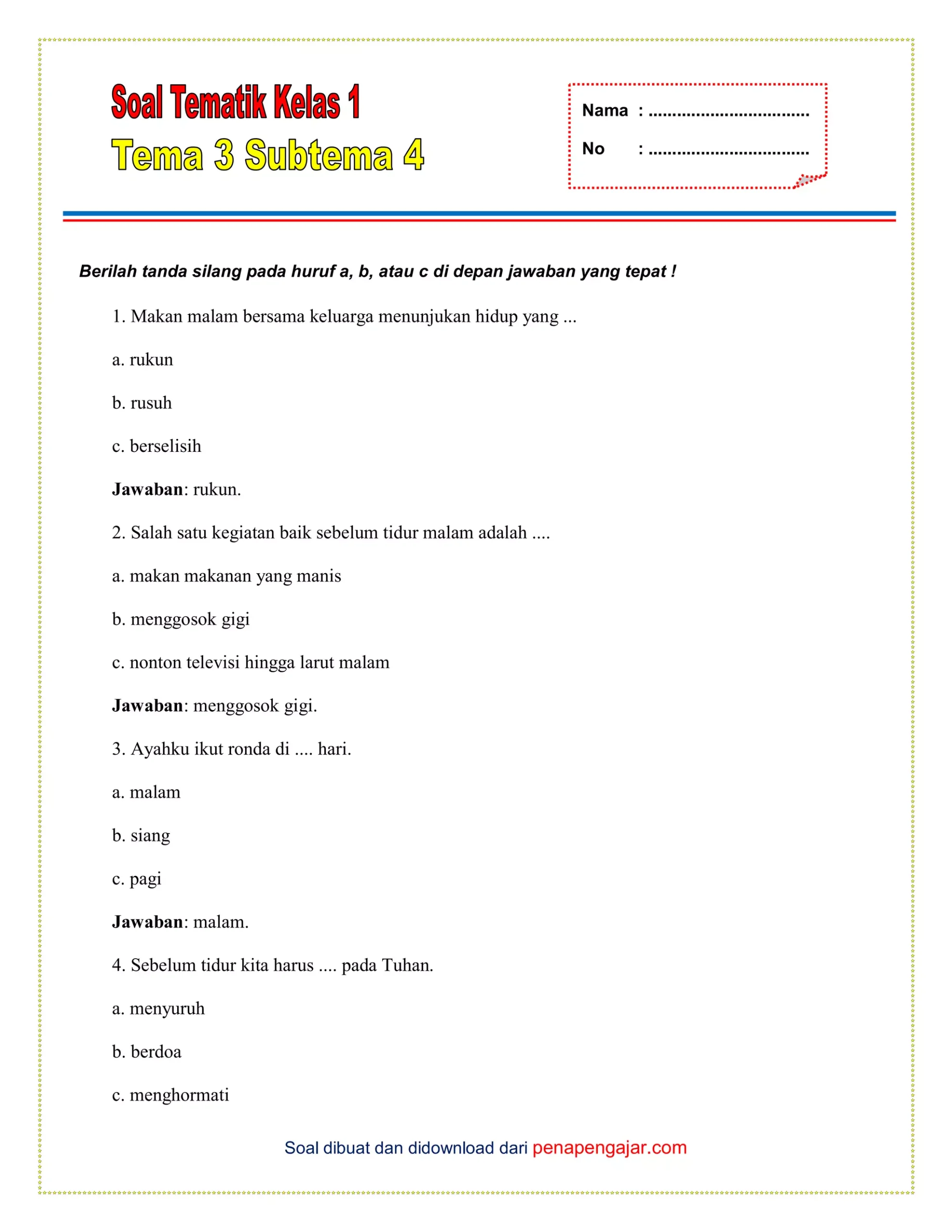 Terbukti! Contoh Soal Ulangan Harian Kelas 1 Tema 4 Subtema 3 dengan Pembahasan Praktis Terbukti! Contoh Soal Ulangan Harian Kelas 1 Tema 4 Subtema 3 dengan Pembahasan Praktis
