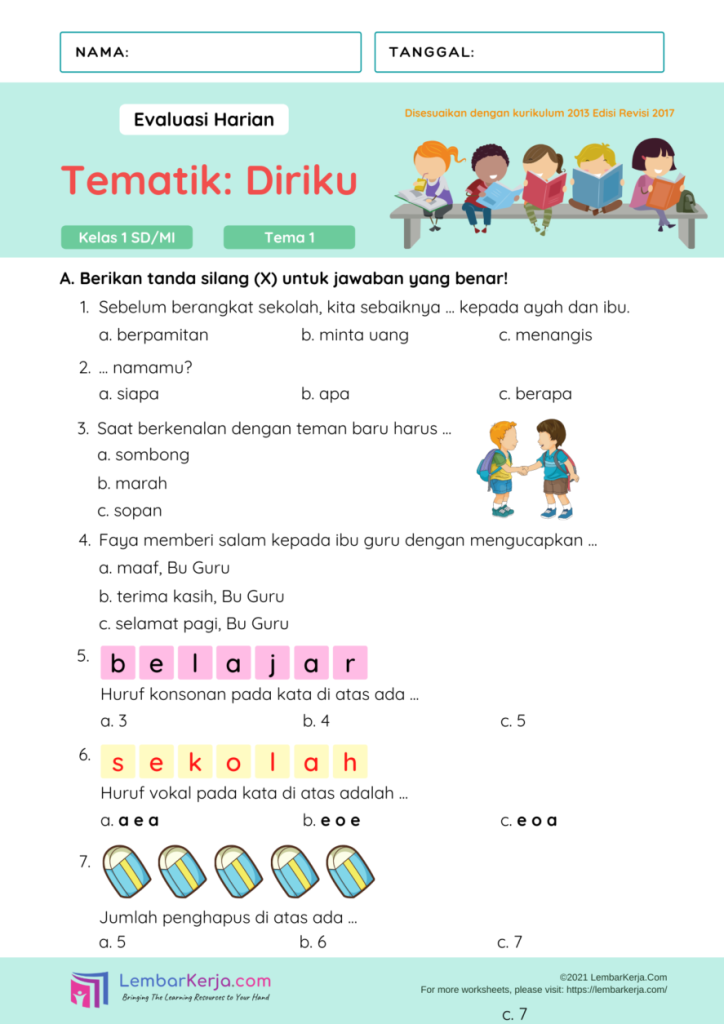 Ternyata Ini Dia Kumpulan Contoh Soal Ulangan Harian Kelas 1 Tema 8 Subtema 4 yang Siap Cetak dan Wajib Dicoba