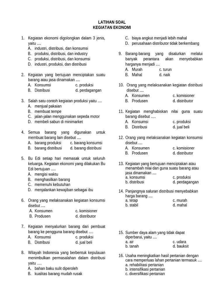 Soal Latihan Kegiatan Ekonomi PDF