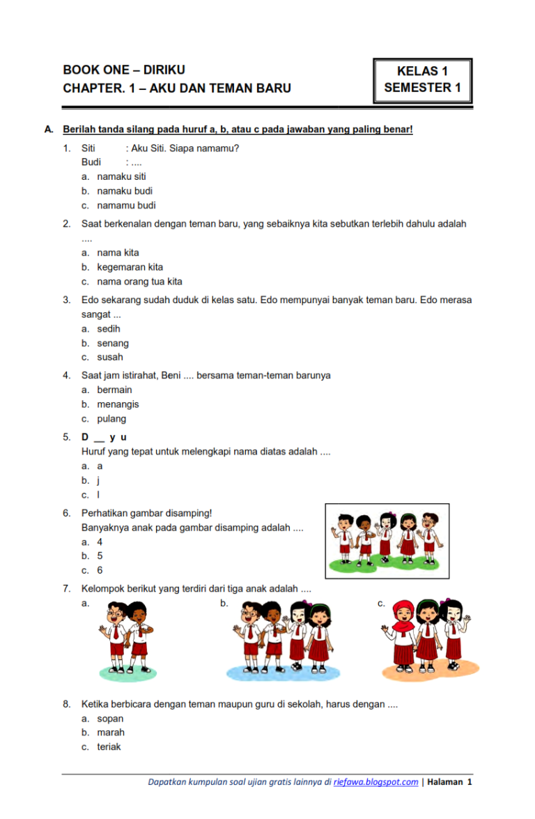 contoh soal kelas 1 tema 4 subtema 1 contoh soal kelas 1 tema 4 subtema 1