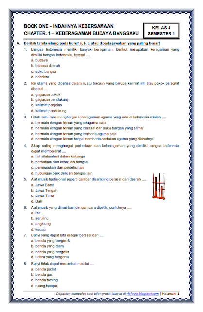 latihan soal tema 1 kelas 4 subtema 1