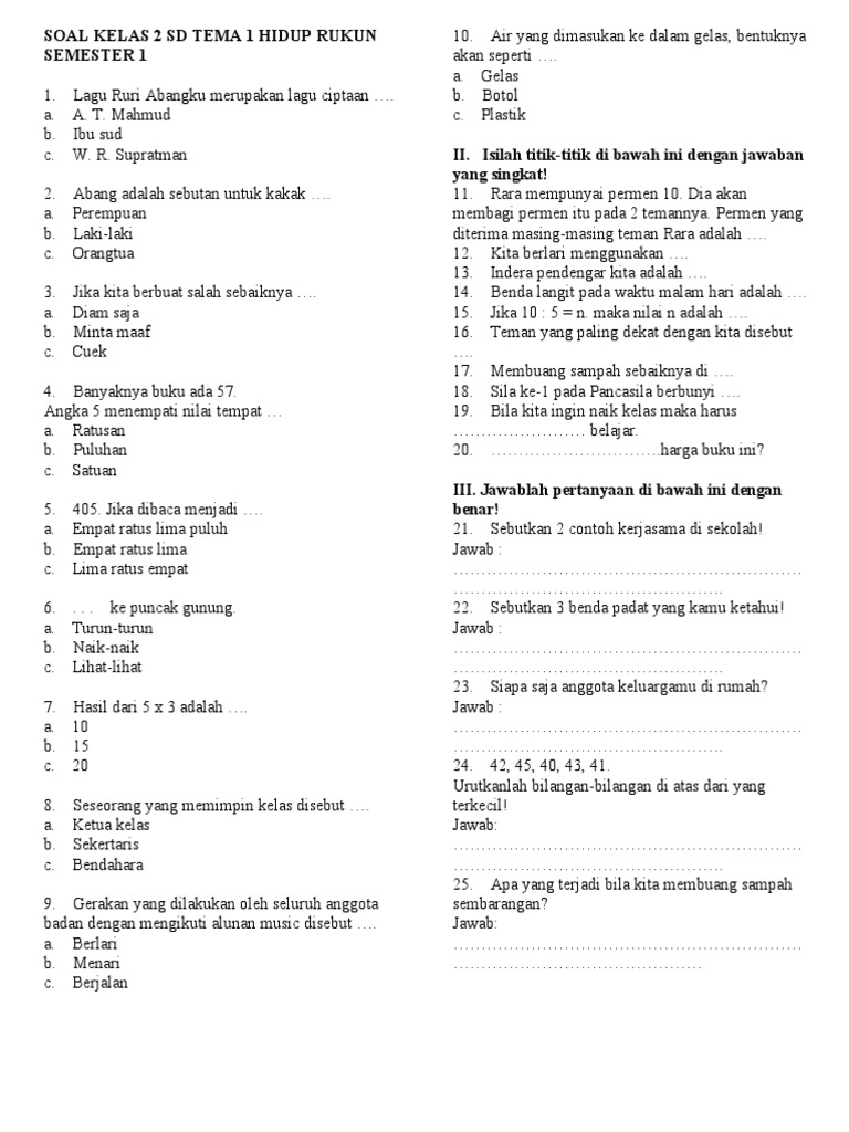 Rahasia Nilai Sempurna dengan Latihan Soal Tematik Kelas 2 SD Semester 1 Terbaru