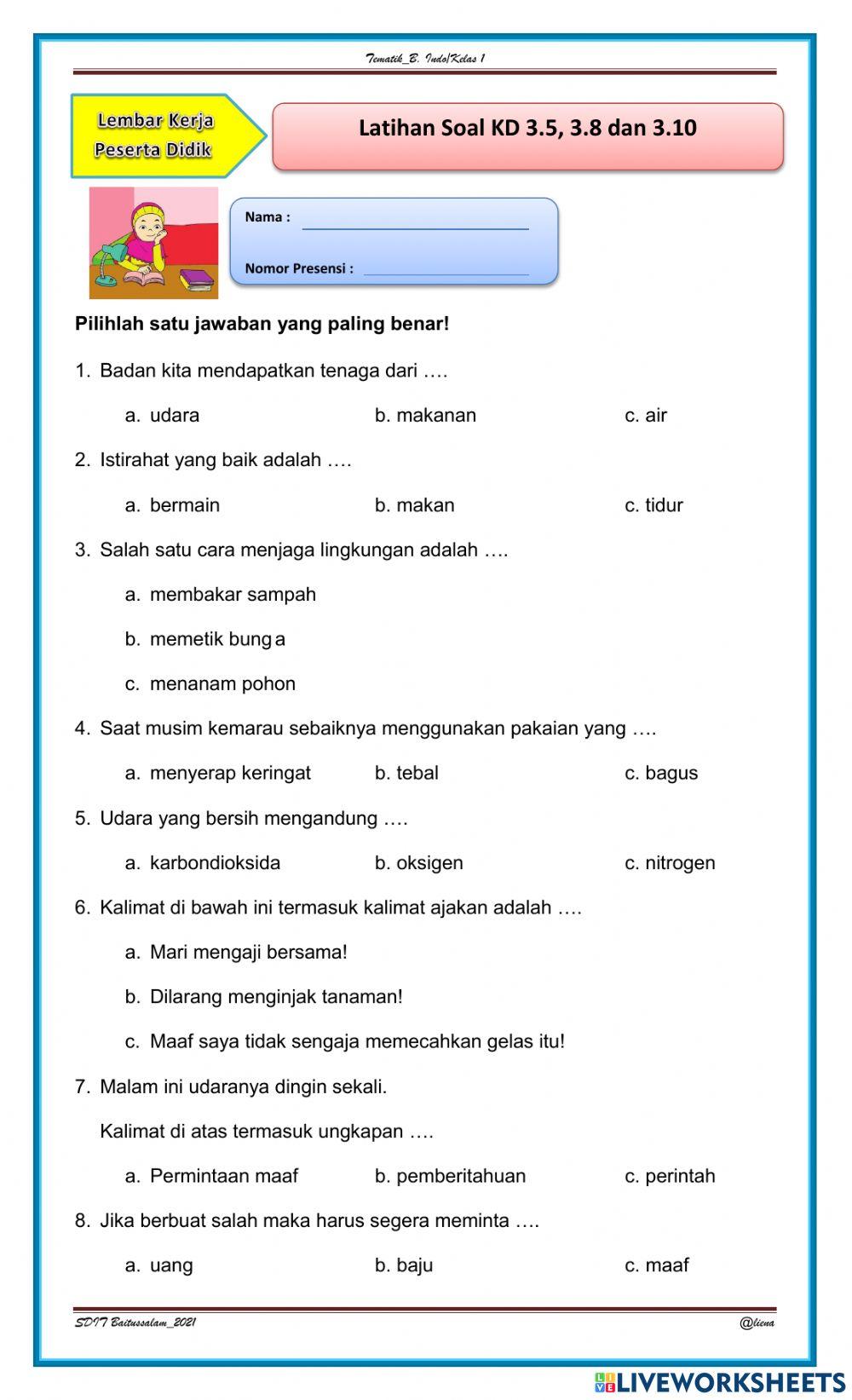 Rahasia Skor Tinggi dengan Latihan Soal Tematik Kelas 1 Tema 4 Subtema 2 Judunya