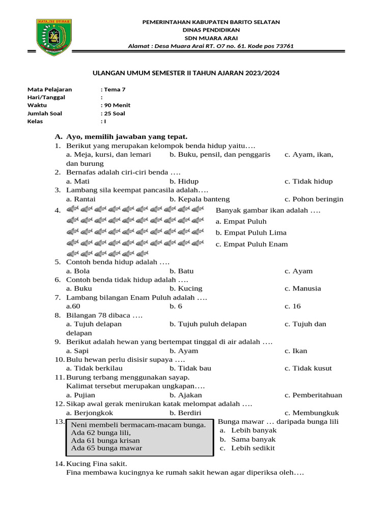 Rahasia Sukses Belajar Latihan Soal Tematik Kelas 1 Tema 7 Agar Anak Cepat Pintar