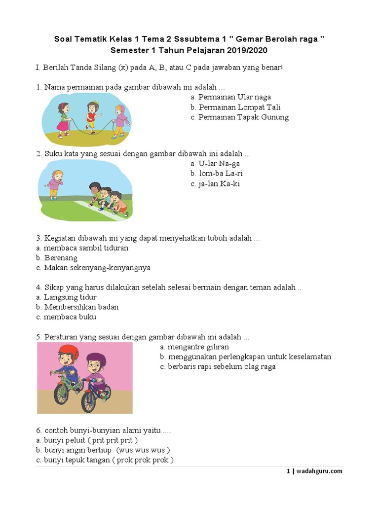 Wajib Tahu! Ini Kumpulan Latihan Soal Tematik Kelas 1 Tema 1 Subtema 2 Terbaru