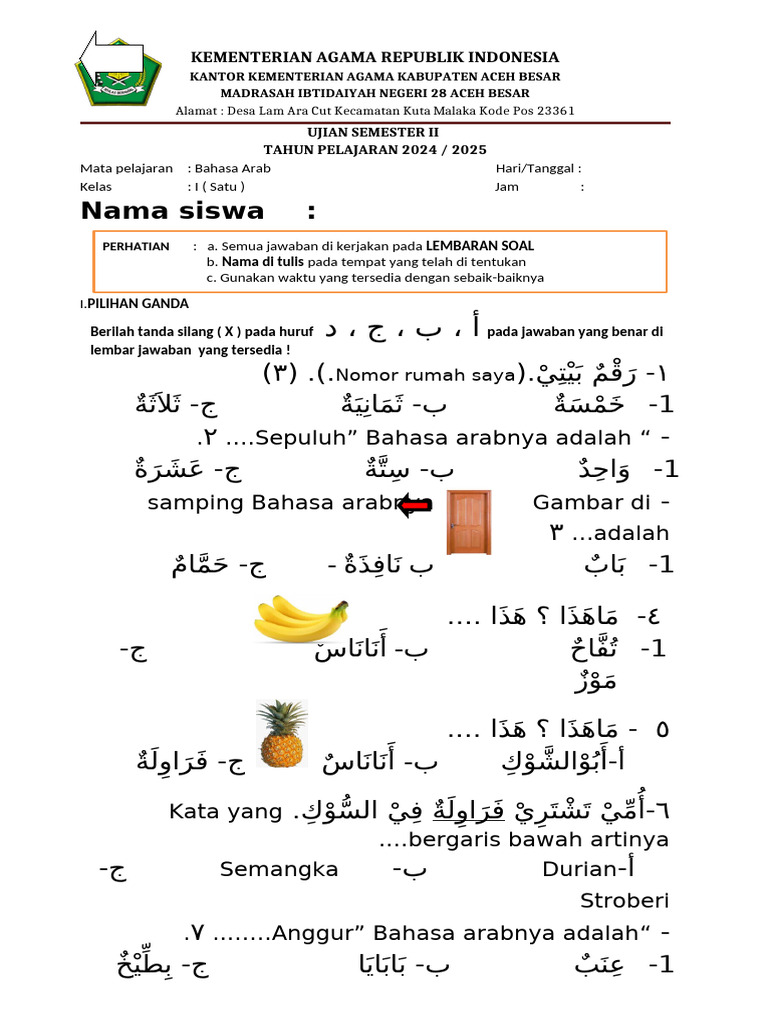 Wajib Tahu! Kumpulan Soal Arab MI Kelas 1 Semester 2 Terbaru Agar Anak Cepat Bisa