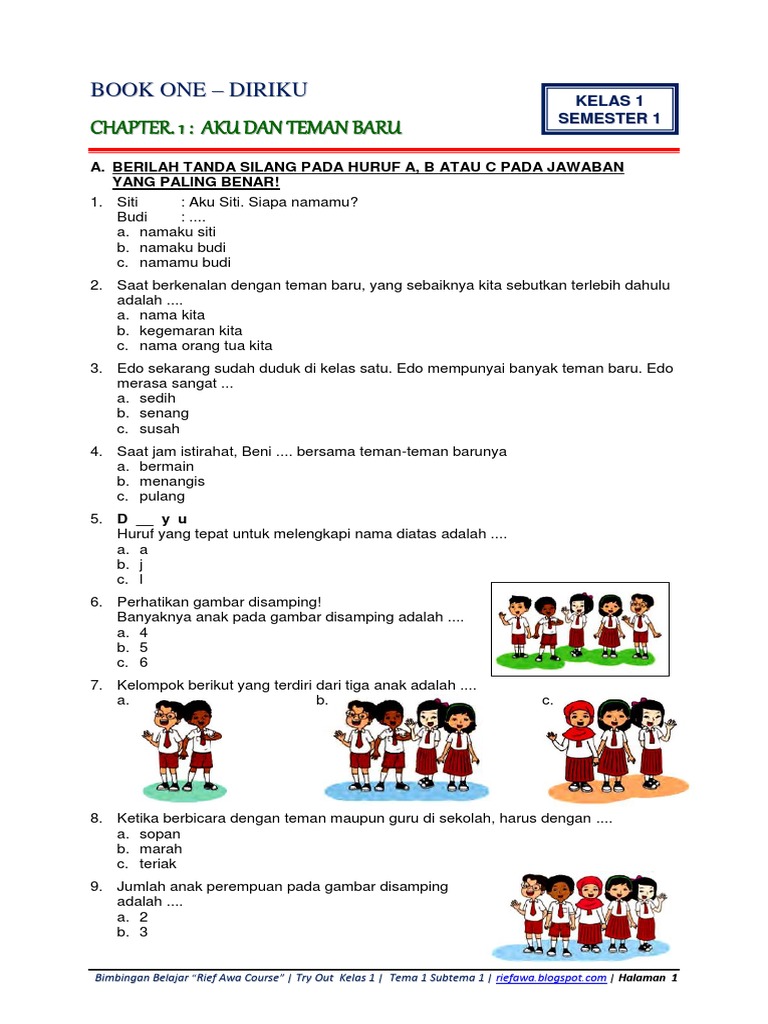Wajib Tahu! Kumpulan latihan soal tematik kelas 1 tema 1 diriku paling akurat